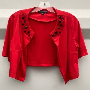 Red Cropped Jacket with Black Embellishments
